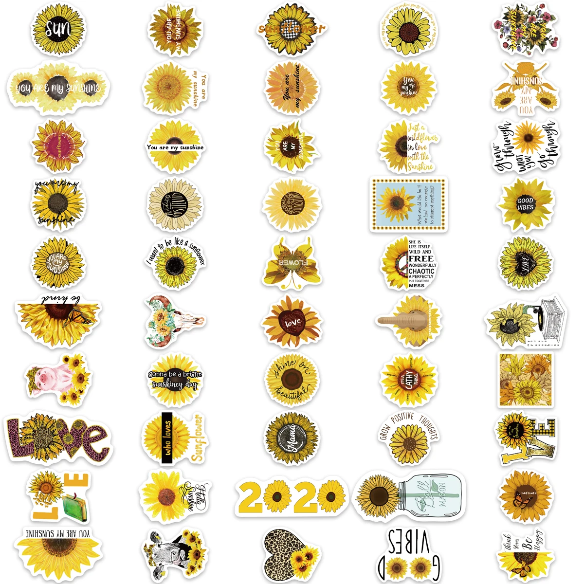 100pcs You Are My Sunshine Sunflower Cartoon Graffiti Stickers Laptop Phone Car Book DIY Cute Gift PVC Waterproof Stickers Pack