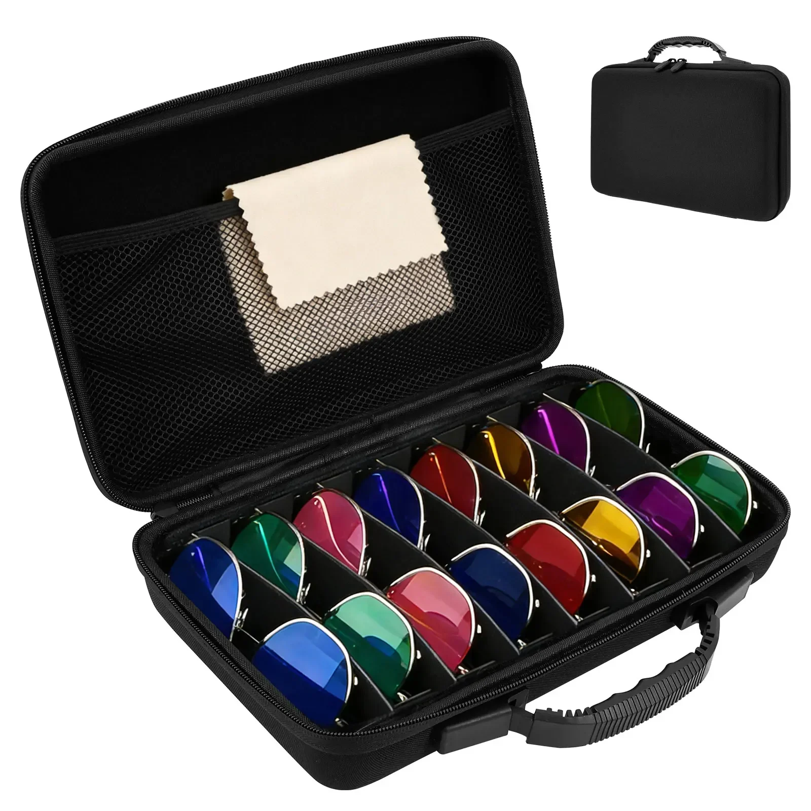 

Коробка для хранения очков с жестким корпусом ​ Чехол для солнцезащитных очков с регулируемыми отделениями, портативная дорожная сумка для очков, большая вместимость, водонепроницаемый