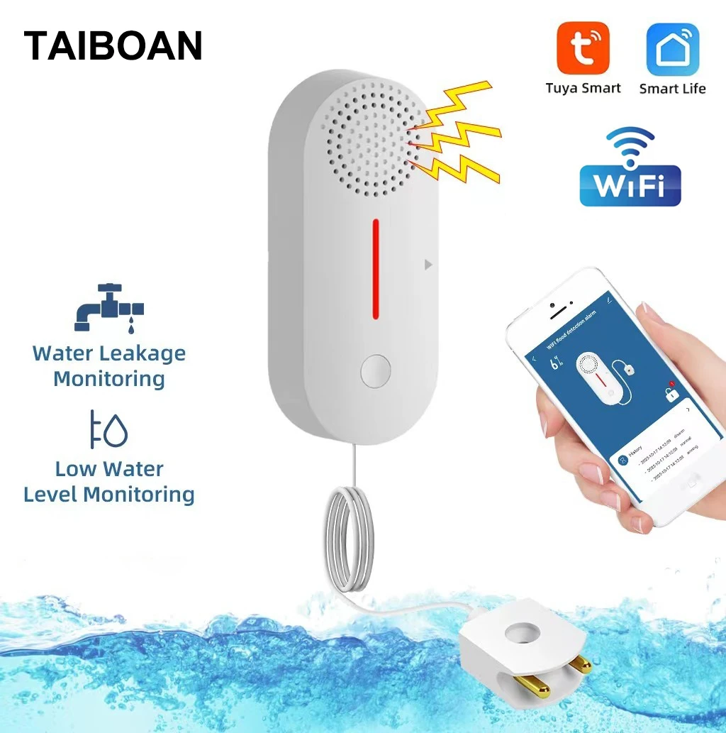 WiFi Water Leak Sensor Water Overflow Level Detector Security Sound Alarm System Flood Leakage Sensor Smart APP Remote Control