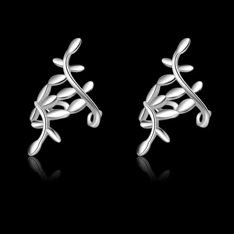 925 sterling silver new leaf model without ear piercings, ear clips, simple white design, girls' daily wear fashion jewelry