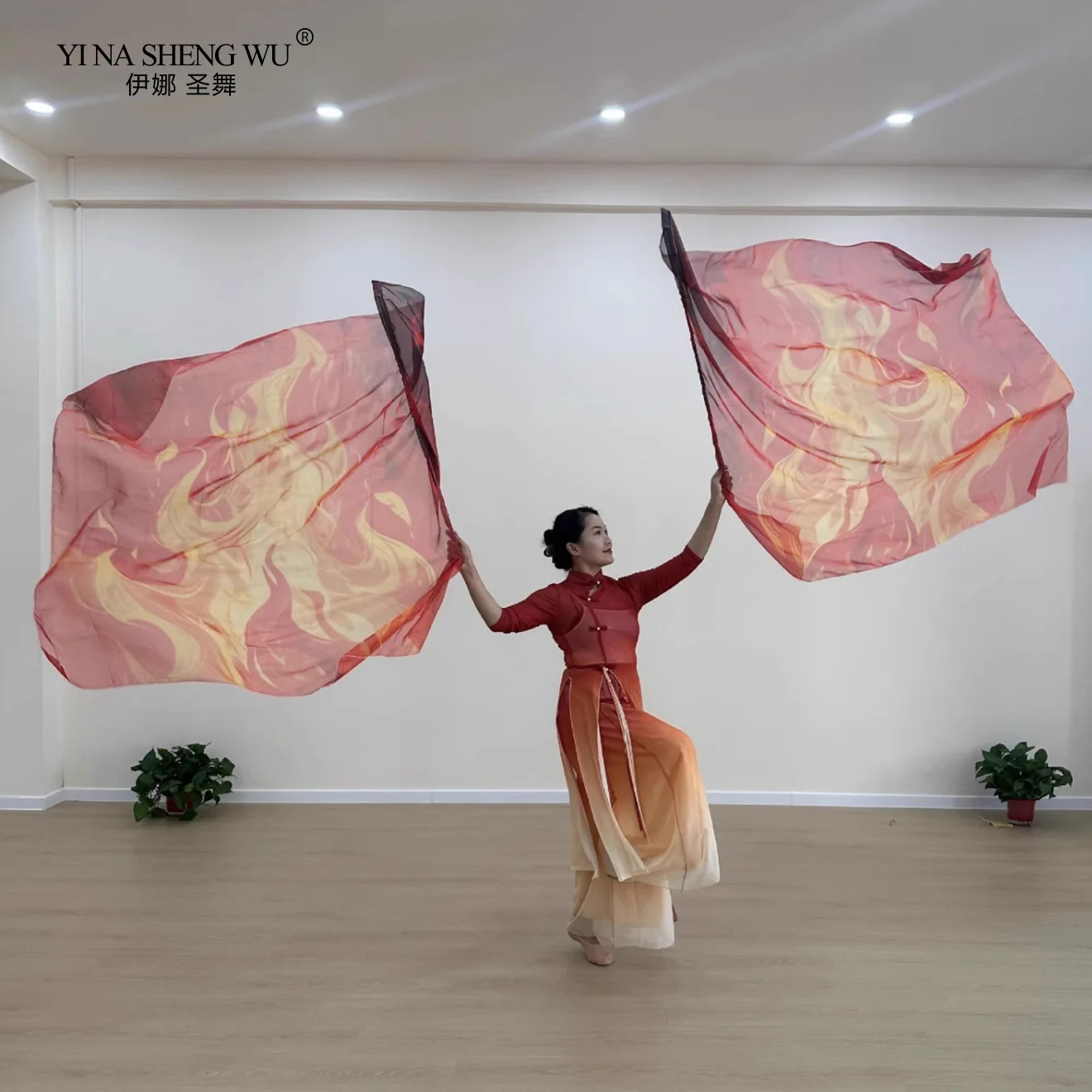 2PCS Praise Worship Flags Withc Rod Belly Dance Chiffon Flame Flag Rectangle Outdoor Perfomance Props Church Banners 55