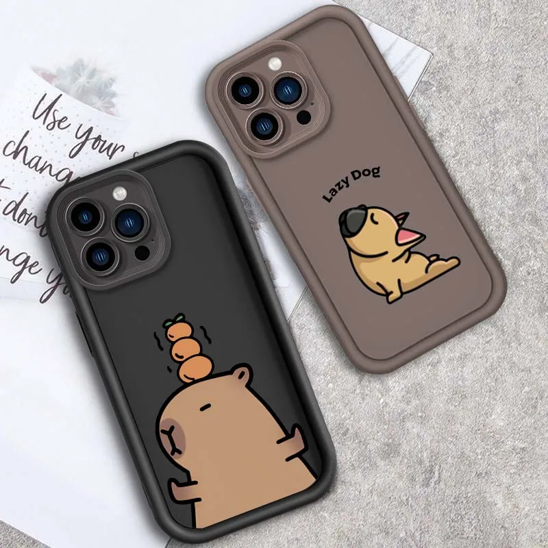 

Cartoon Capybara Cute Popular Phone Case For Apple iPhone 17 16 15 14 13 12 11 Pro Max Plus Eye Ladder Soft TPU Cover