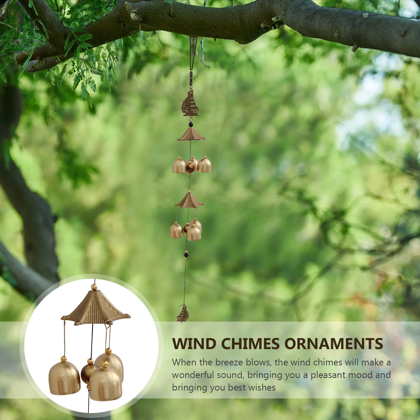 

1Pcs Copper Wind Bell Pendant Auspicious Metal Hanging Windchime Vintage Decor Blessing Sound