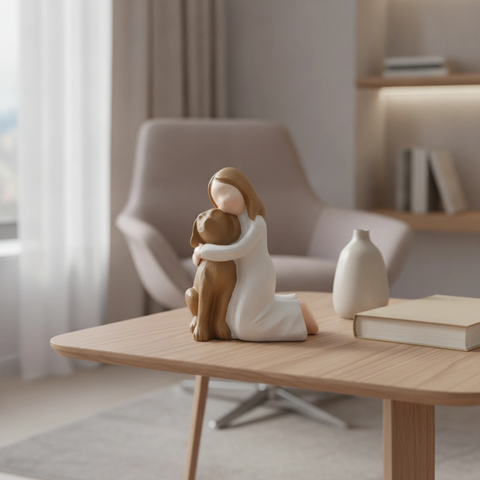 Girl Hugging Dog Figurine Compact Girl Hugging Dog Statue Sculpture Lightweight Hand-Painted Look for Pet Owners, Desk