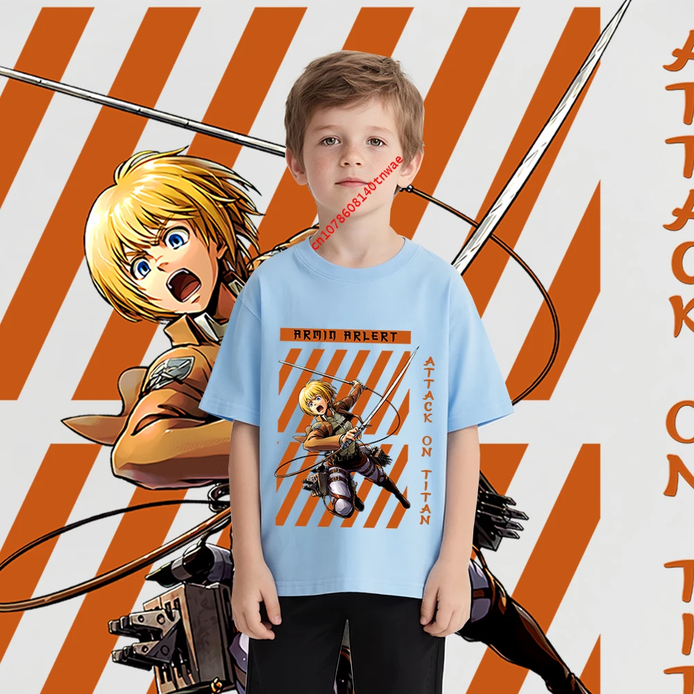 Attack on Titan Armin Arlert Anime Print Cotton T Shirt for Boys Casual Short Sleeve Tee Kids Cartoon T shirt Childrens Clothing - view 2
