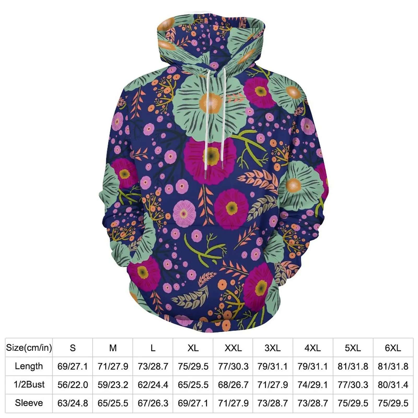 Bouquet Floral Loose Hoodies Vintage Print Cool Hoodie Couple Long-Sleeve Oversized Street Style Custom Hooded Sweatshirts