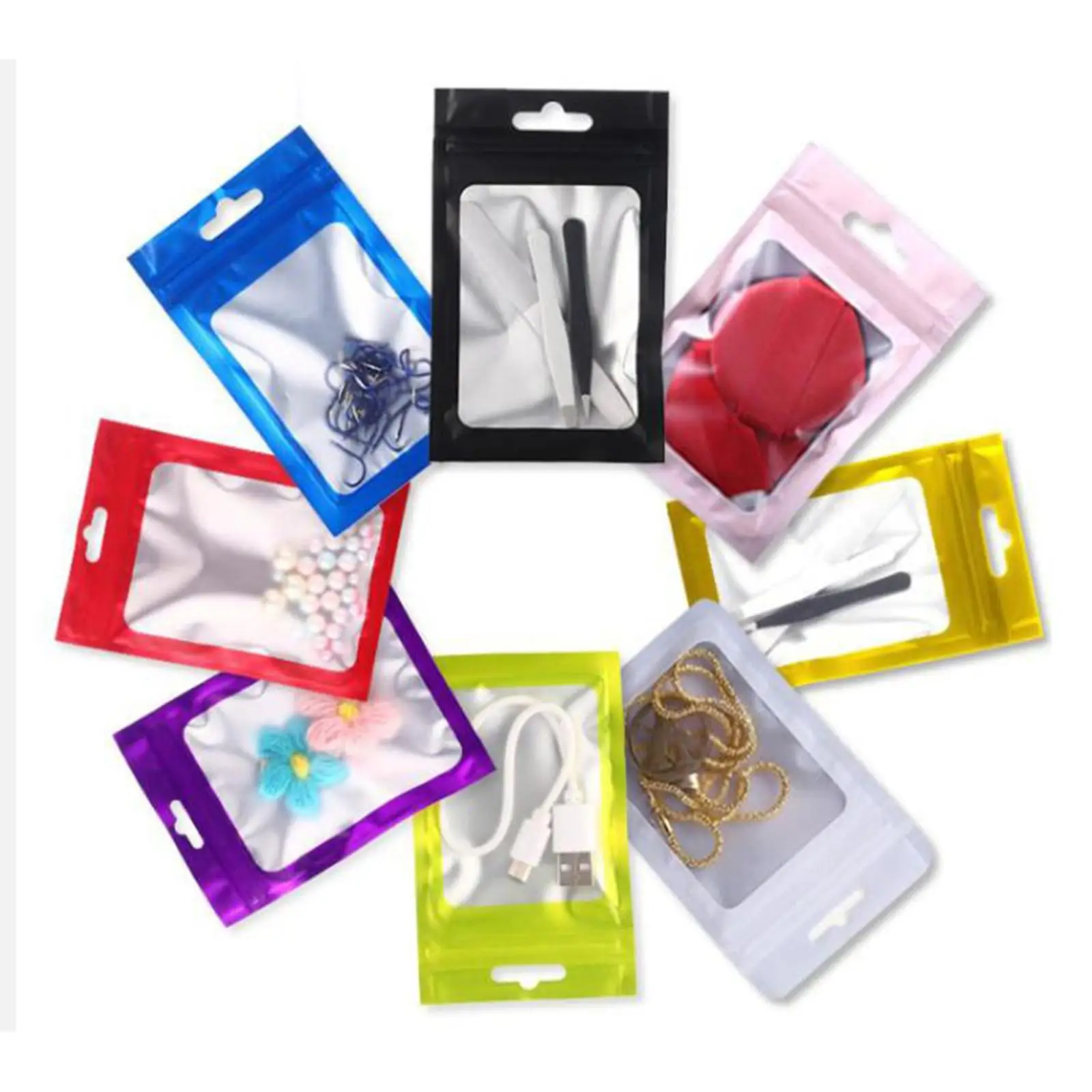100x Holographic Packaging Bags Waterproof Clear Window Pouch Bags Cookie Soap Organizer Container