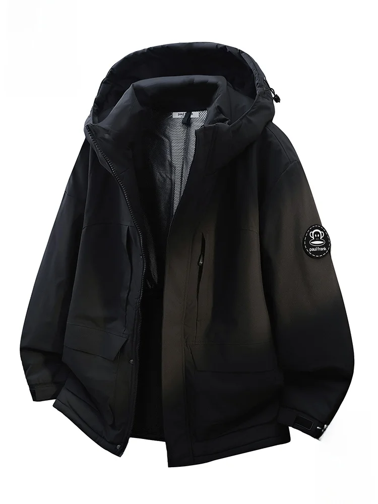 

Зимняя утепленная хлопковая куртка Paul Frank для мужчин: повседневная свободная рабочая одежда с капюшоном, теплая, из полиэфирного волокна, с длинными рукавами, на молнии