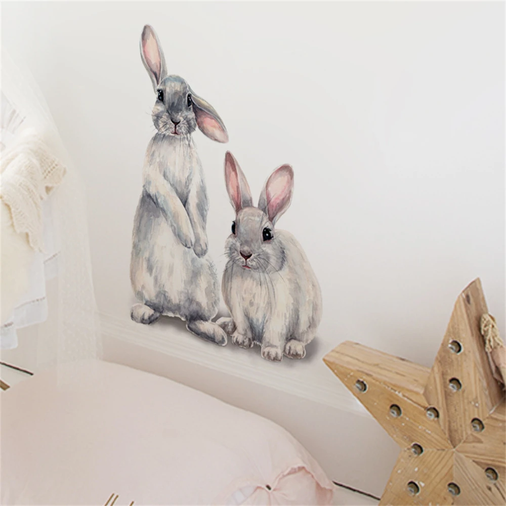 1PC Two Cute Rabbits Self-adhesive Wall Sticker Rabbit Child Bedroom Wallpaper DIY Living Room Wall Decal Decor Wall Stickers