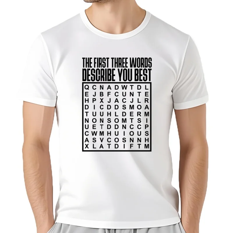 FUNNY WORDSEARCH RUDE T SHIRT Minimalist trendy printed T-Shirt Funny Graphic Letter Tee Shirts Family Leisure letter