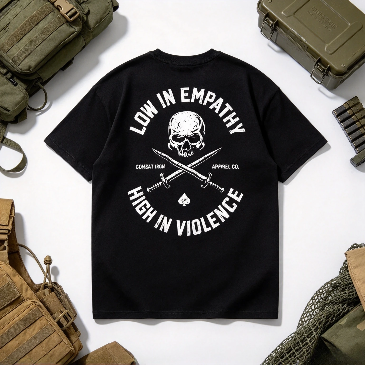 2026 Low in Empathy High in Violence Men's T-Shirt - Combat Iron Military T-shirt - Suitable for Sports Wear Pure Cotton