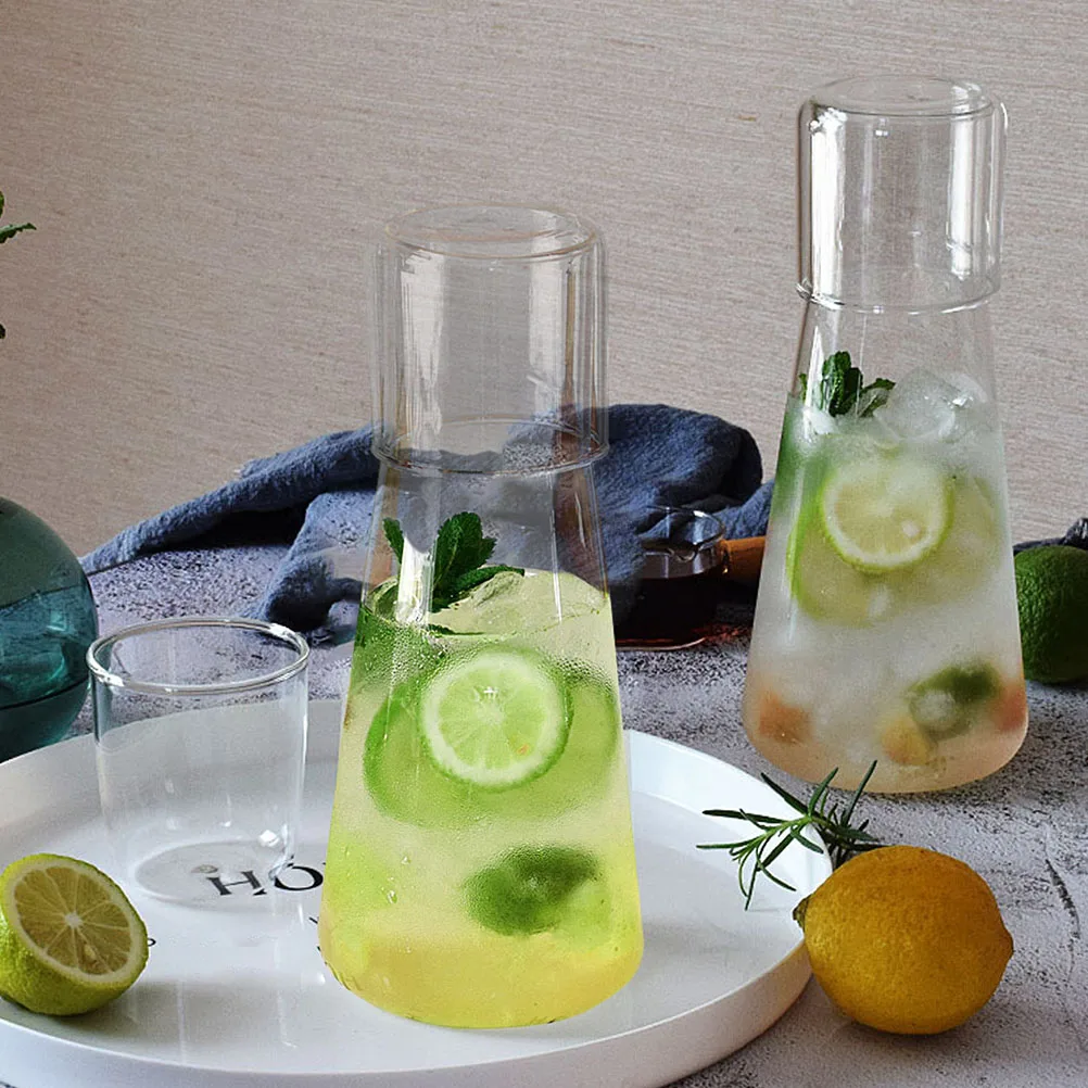 

Glass Drink Set Premium Transparent Water Jug with Cup for Bedside Desktop Cold Drinks Juice Milk Beer Ice Tea Glass Beverage