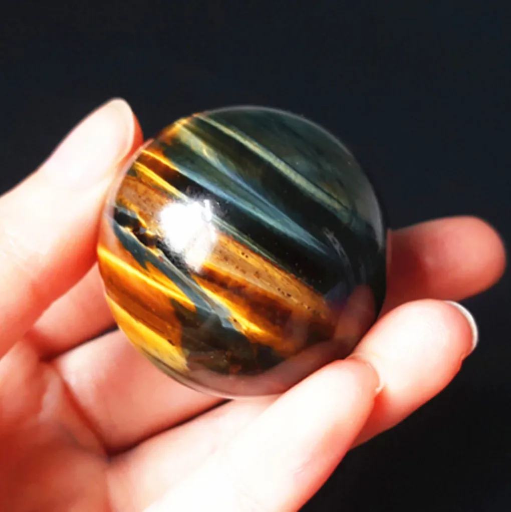 Natural blue and yellow tiger eye crystal ball, Magic quartz ball with support, Feng Shui reiki gift, spiritual gem healing