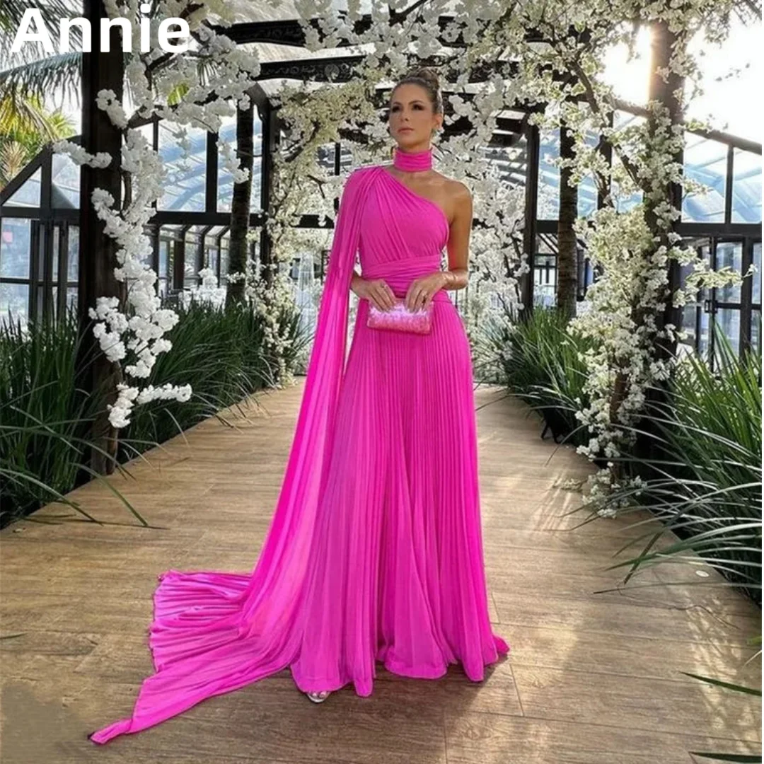 Annie Sexy Sloping Shoulders Prom Dresses Lace Purple Chiffon Evening Dress Pleated A-line  Ground Length 2024Vestidos De Noche