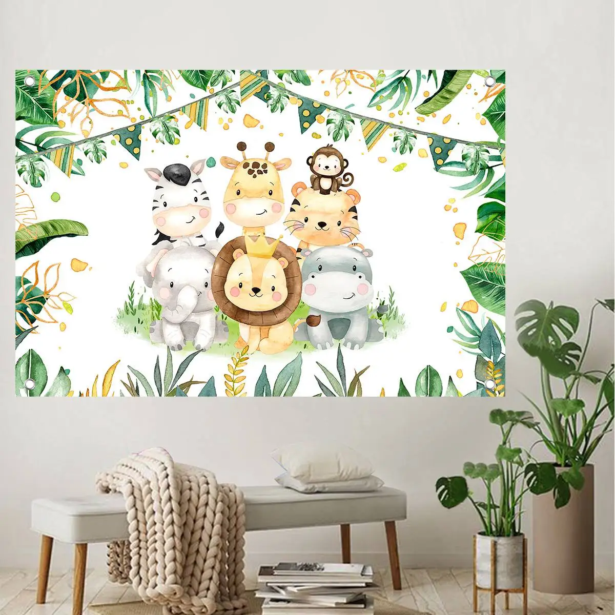 Jungle Animals Backdrop Birthday Decoration Wild One Safari Jungle Party Decoation Baby Shower Boy Girl 1st Birthday Background