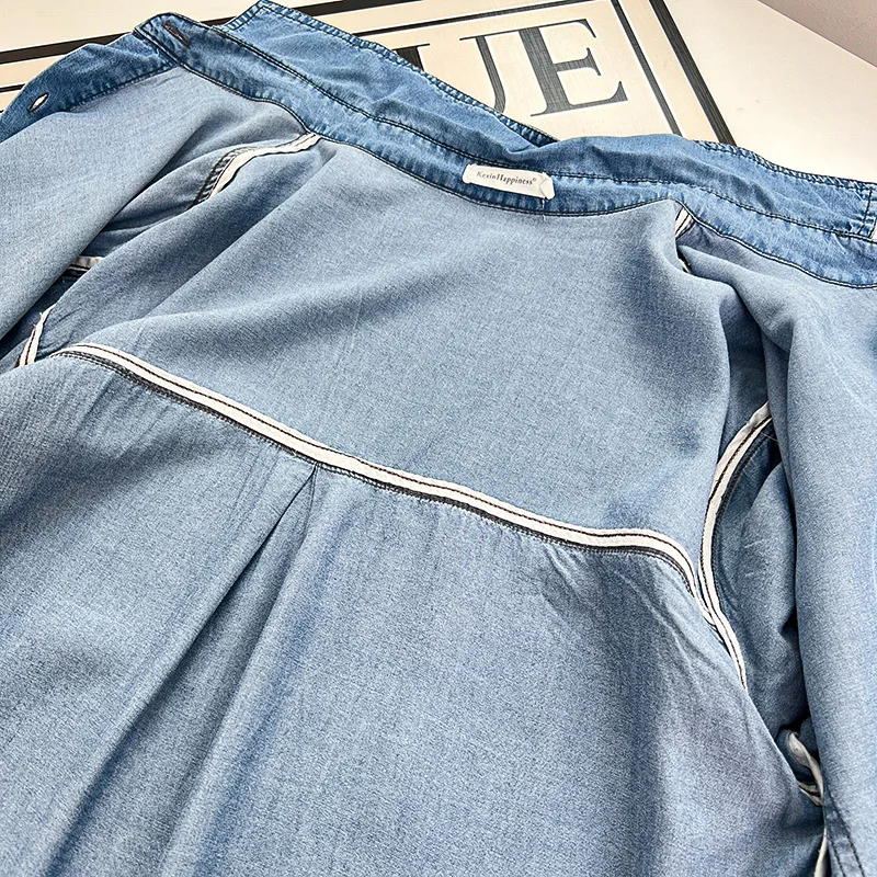 Chemise en jean Lyocell mi-longue pour femme, chemisiers à manches tombantes, vêtements décontractés, grande taille, simple, automne, hiver, Y-E21,