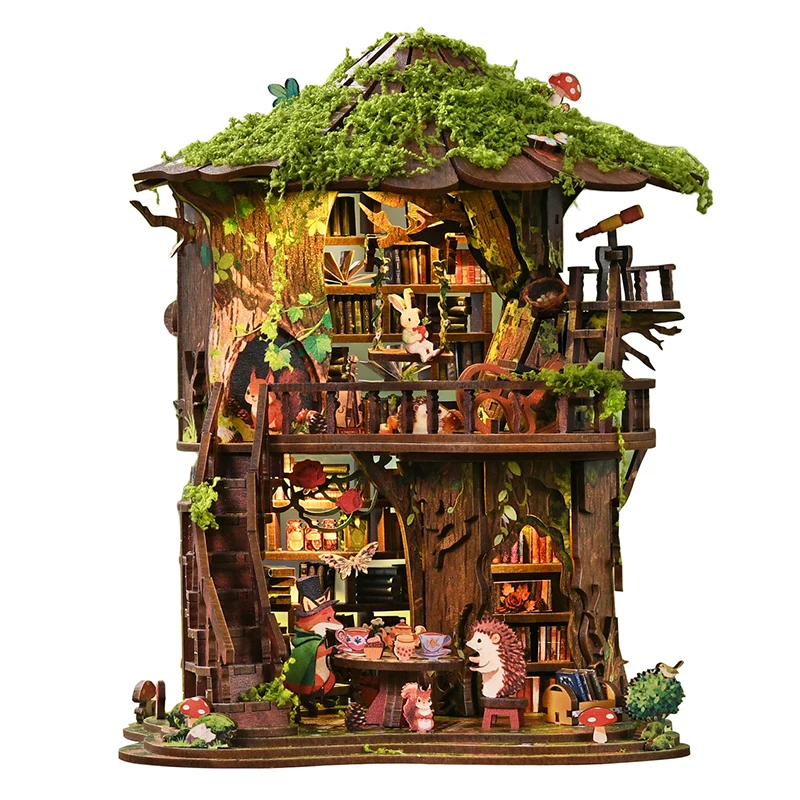 Home Decor Catalog - DIY Holz-Wald-Tee-Buchclub-Figuren-Miniatur-Bausätze: Montierbare Häuser für Freunde,