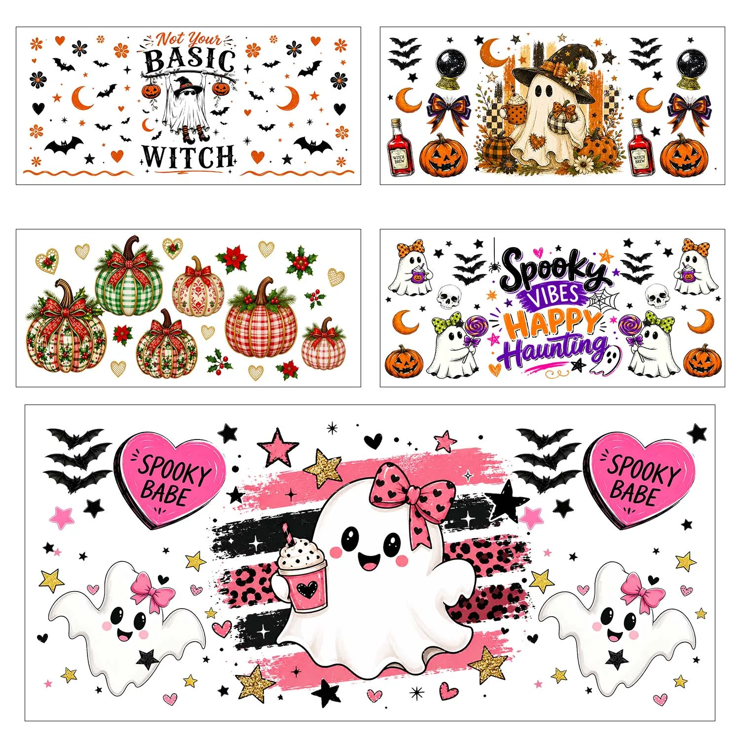 Pumpkin Season Halloween Cartoon UV DTF Transfer Sticker Waterproof DIY Decals 3D Transfers UVDTF Sticker 16oz UV DTF Cup Wraps