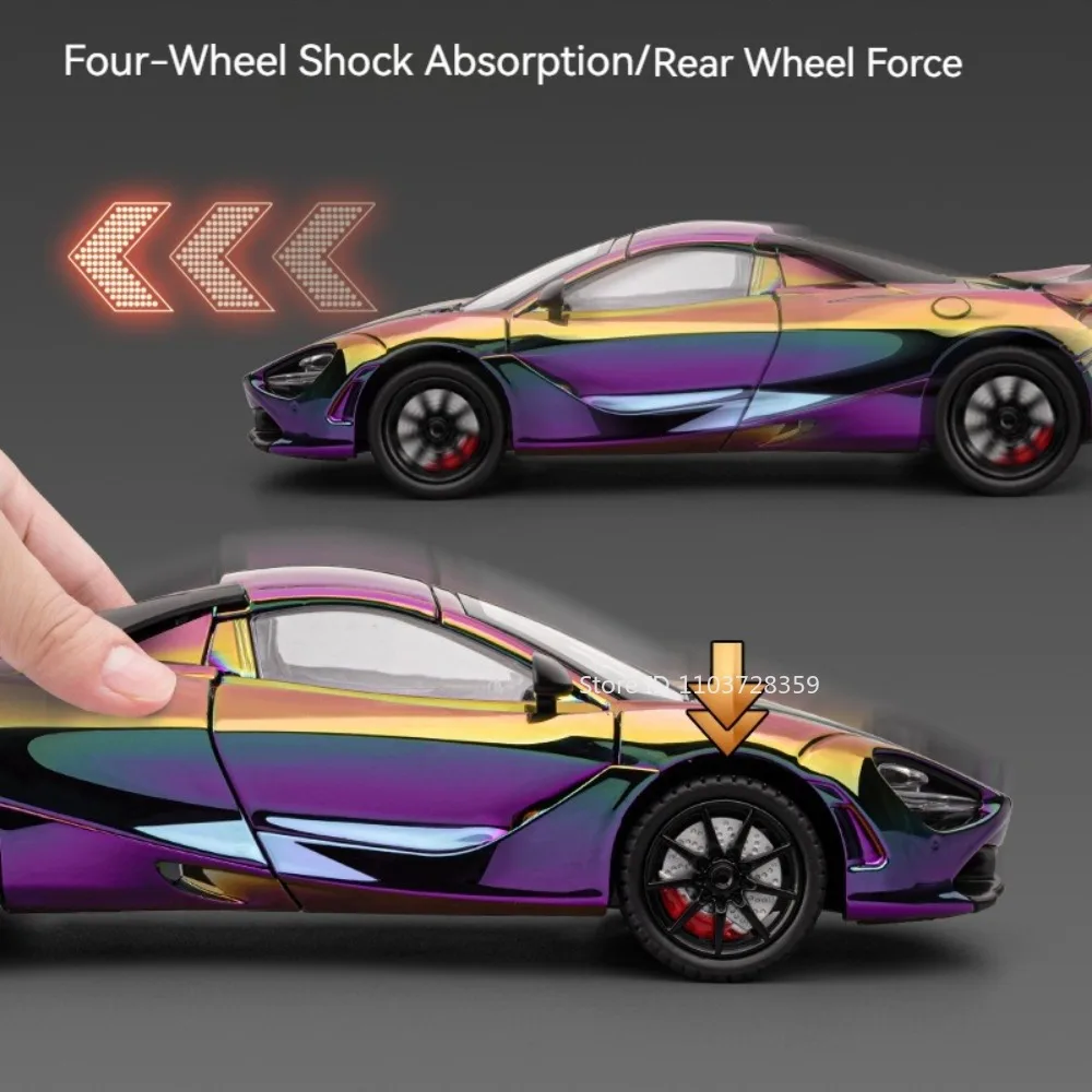 1:24 720S Senna Modell Spielzeug Sportwagen Metalldruckguss Türen geöffnet zurückziehen Sound Licht Sammlung Supercars Kinder Weihnachtsgeschenke