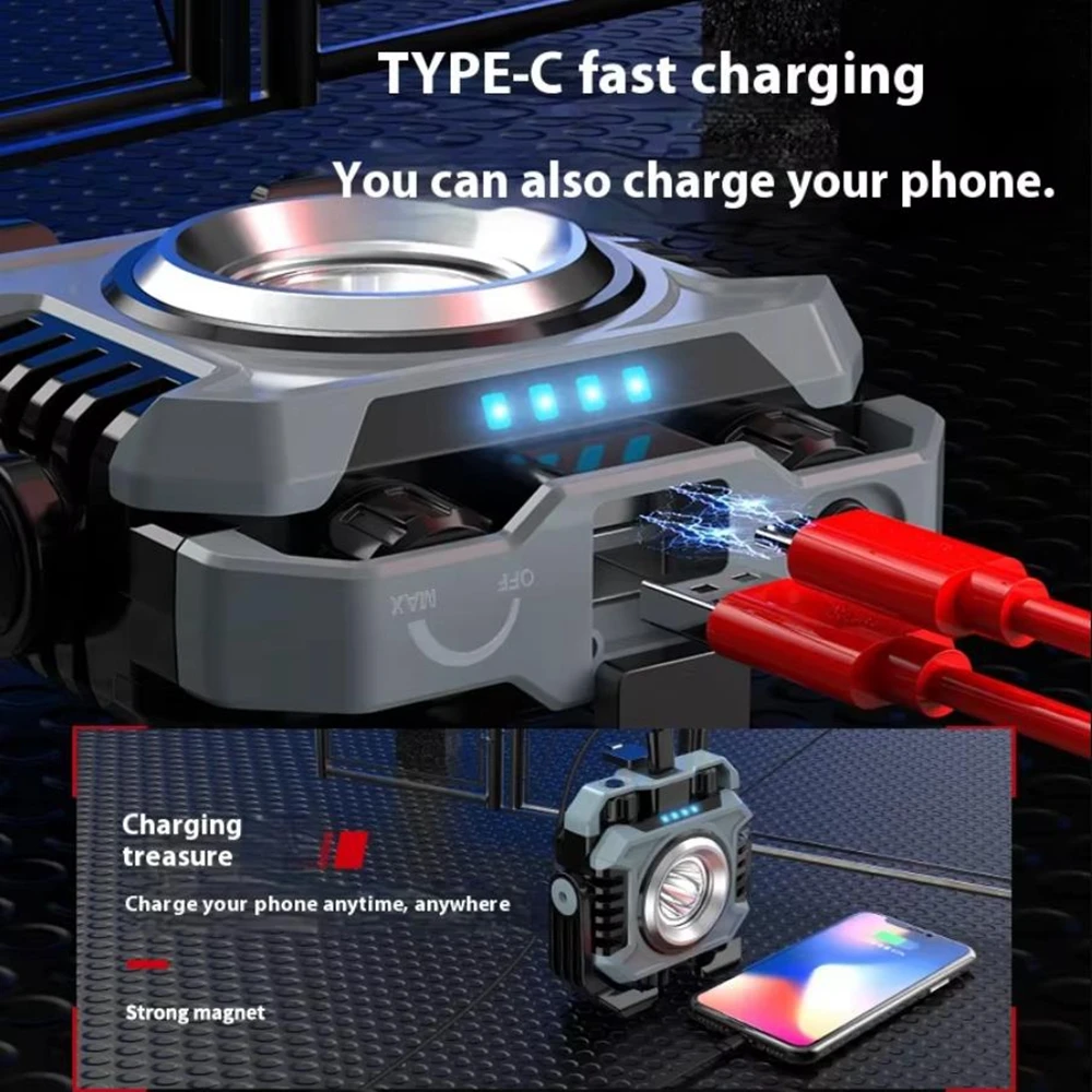 Mini Magnetic Working LED Light Rechargeable Portable TG3 Spotlight Flashlight 5000mAh Camping Torch Cob Emergency Floodlight