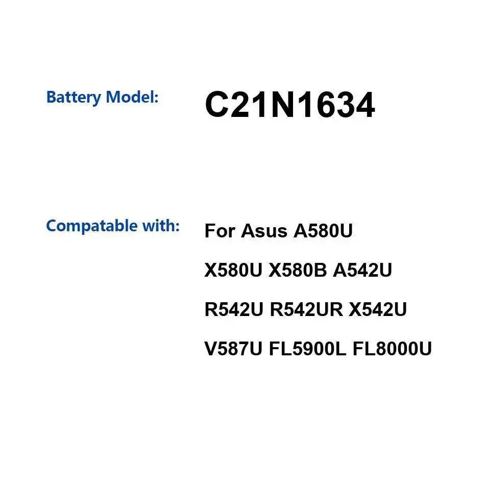 

Для Asus A580U X580U X580B A542U R542U R542UR X542U V587U FL5900L FL8000U C21N1634 аккумулятор для ноутбука 4840 мАч надежный блок питания