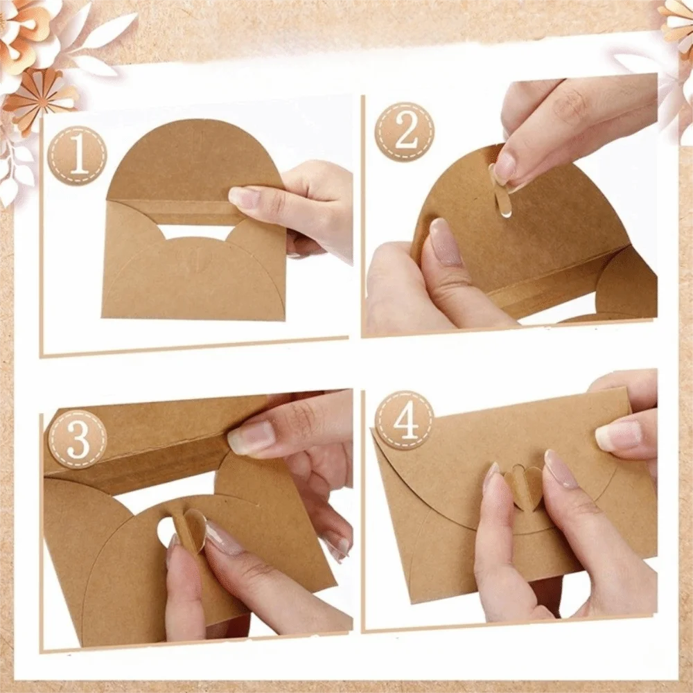 20pcs Rustic Clear Window Kraft Paper Envelope Self Seal Heart Clasp Clear Window Envelope DIY Card Envelope Party Favor Packing