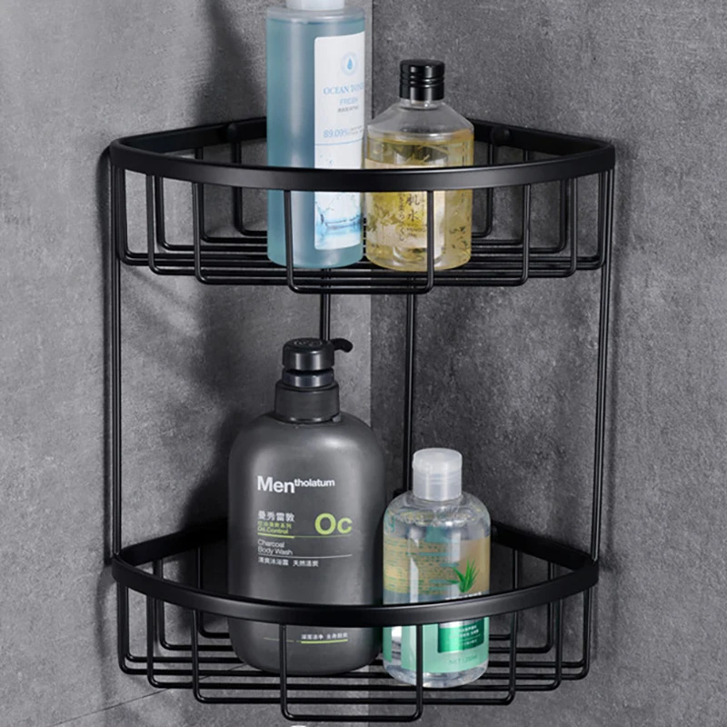 1/2 Tier 304 Stainless Steel Bathroom Corner Shelf Bathroom Shelf Thickening Shampoo Holder Bathroom Organizer Drain Basket