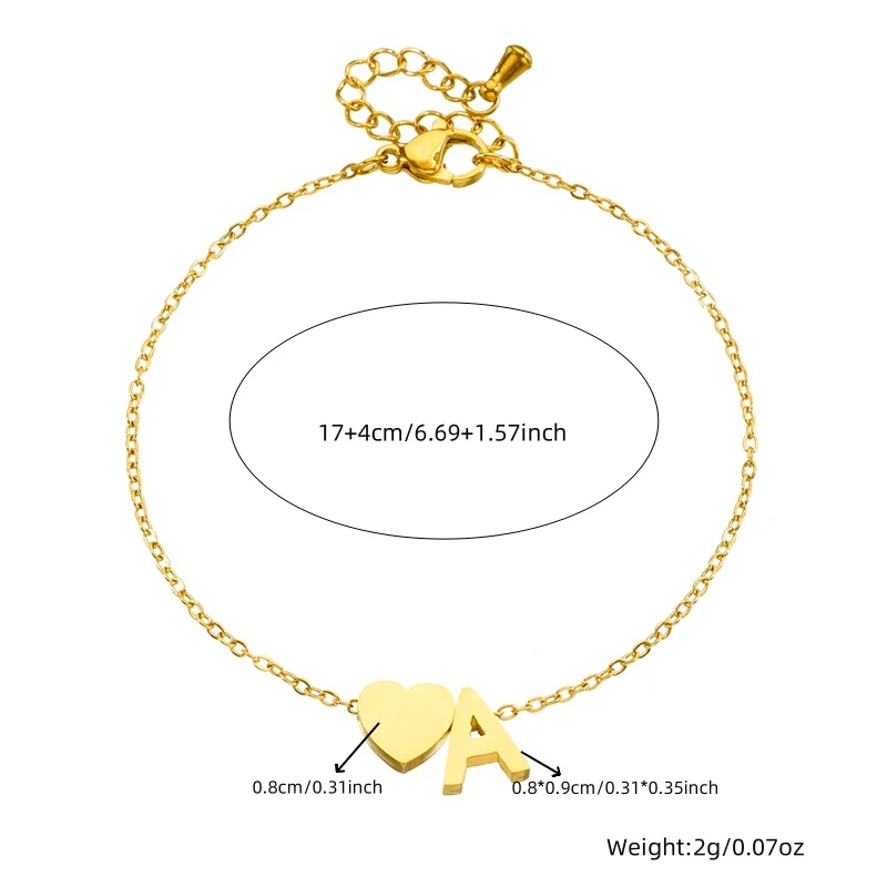 LAMENGLY New High Quality 316l Stainless Steel Simple Temperament Heart Letter a Bracelet Women Exquisite Hand Chain Party Gift