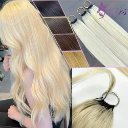 ADEIRS Feather hair extensions Straight Natural Real Human Hair Microring Hair Extensions 0.8g/Strand Brown Blonde 613 Color