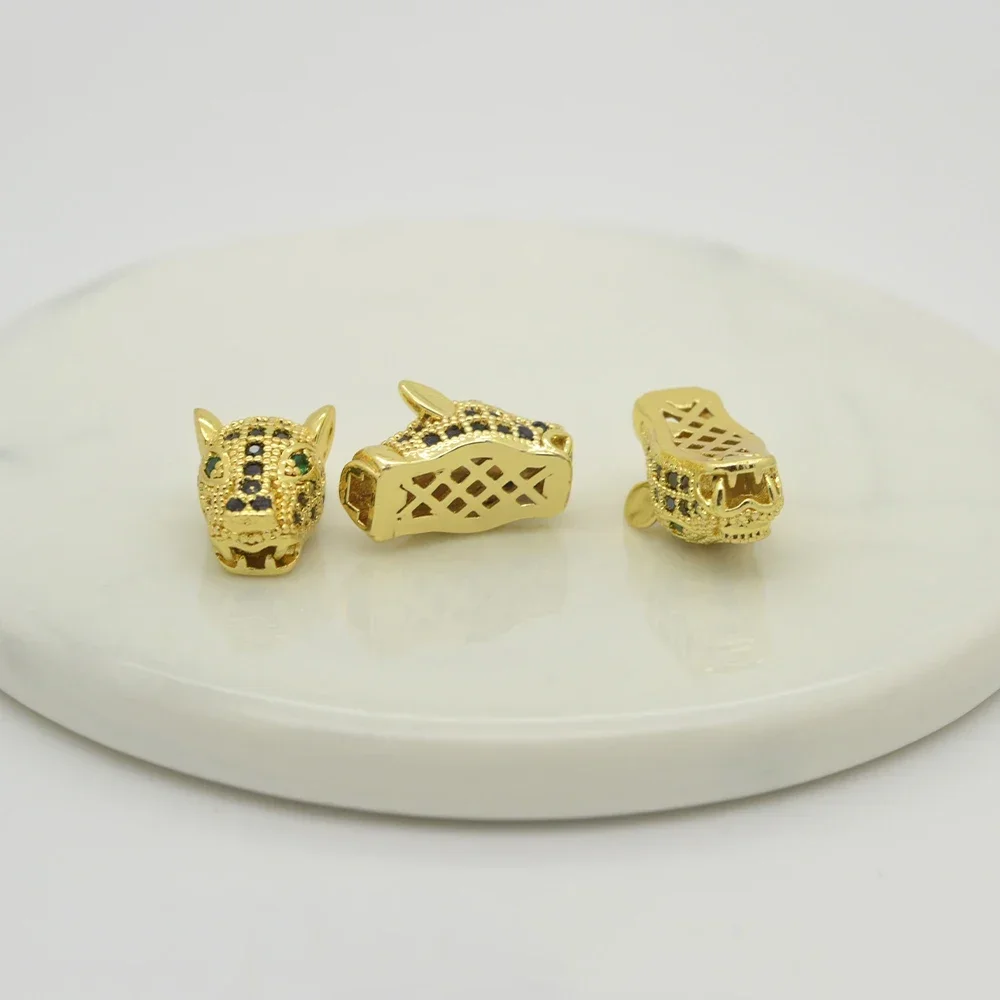 3 Pcs Leopard Tiger Head Beads Beaded for DIY Bracelets Necklaces Pendant Jewelry Making Pavé Zircon Brass Accessories Wholesale