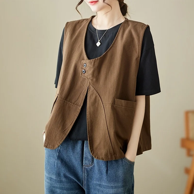 

Casual Japanese Sle Layered Vest Women's Spring Summer Commute Outerwear Large Size Casual Workwear oulder Coat