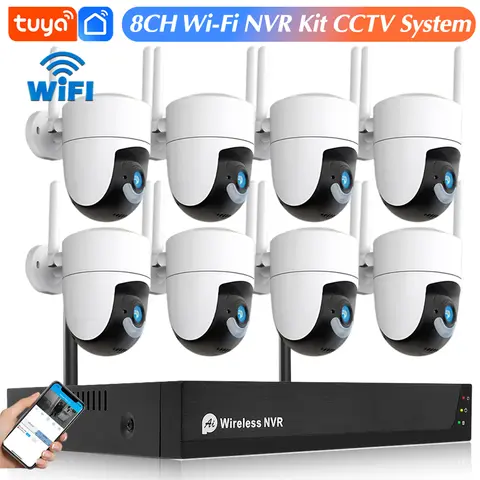Tuya 스마트 라이프 8CH 4CH 3MP Wi-Fi 비디오 감시 키트 H.265 무선 NVR 카메라 PTZ CCTV 보안 시스템 야외 방수