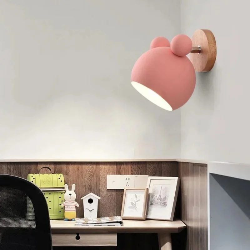 Cute Cartoon Ear Shape Wall Sconce Adjustable Angle Kids Bedroom Wall Lamp Minimalist Colorful Children Room Decor Wall Li