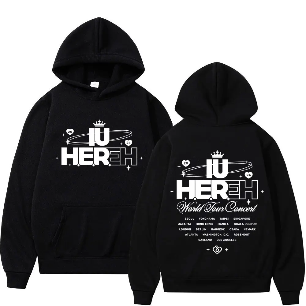 

2024 Kpop Singer IU HER World Tour Graphic Hoodie High Street Fashion Trend Hooded Sweatshirt Casual Comfort Oversized Pullovers