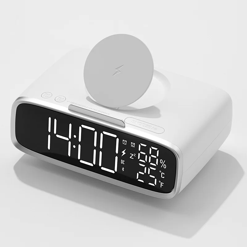 Bluetooth Speaker Wireless Charger Small Portable Night Lamp Wireless Charging Digital Clock Display Night Light Alarm Clock