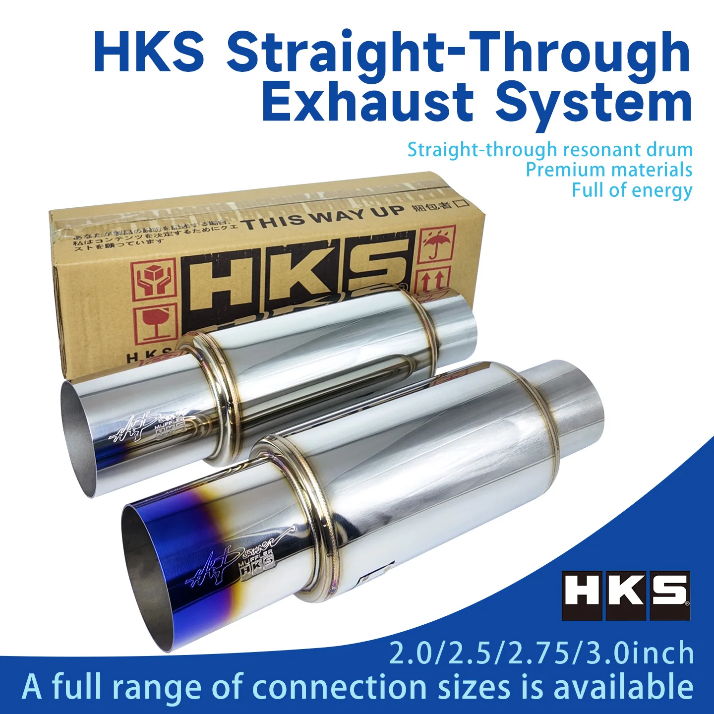HKS 51 63 70 76-89mm stainless steel rear muffler exhaust system modification, JDM straight pipe sports car exhaust sound