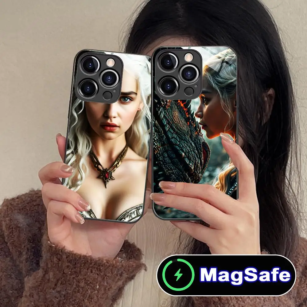 

Чехол для мобильного телефона Dragon Queen для iPhone 17, 16, 15, 14, 13, 12, 11 Pro Max Plus Mini MagSafe, стеклянный цветной чехол, роскошный чехол