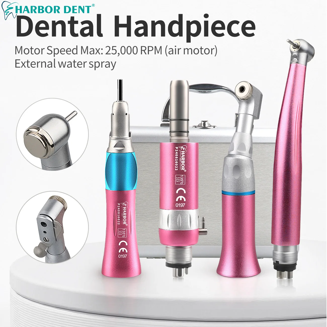 

2/4 Holes Dental Handpiece Kits With High & Low Speed Push Button Contra Angle Three Way Water Spray Air Turbine Dentist Tools