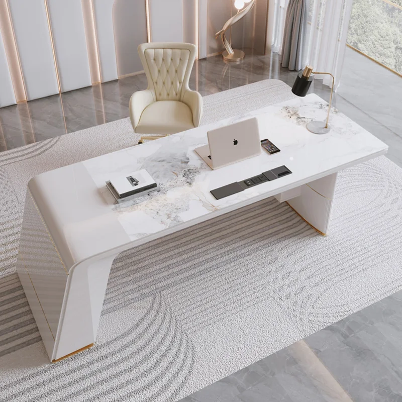 Light Luxury Modern High-End Rock Slate White Desk Nordic Desk And Chair Set Computer Desk Writing Desk