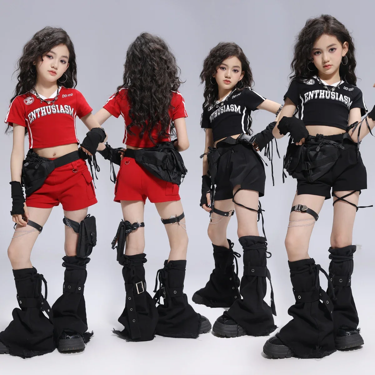 Hip Hop Mädchen K-Pop Rot Crop Tops Street Dance Shorts Kinder Ballsaal Sweatshirt 2-teiliges Kleidungsset Kinder Jazz Bühnenkostüme