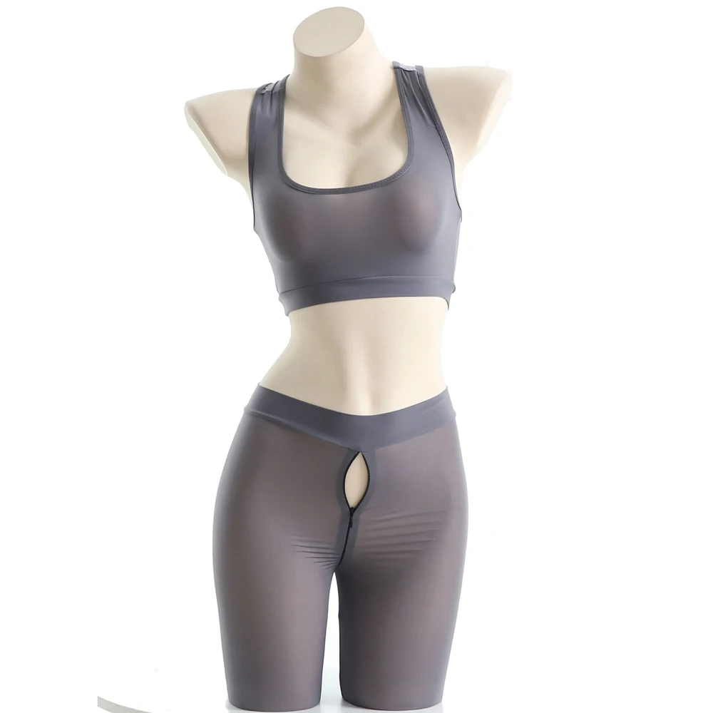 AniLV Womem Sports Yoga Clothes Set Erotic Zipper Crotch Open Pants Sexy Lingerie Temptation Pajamas Erotic Costumes