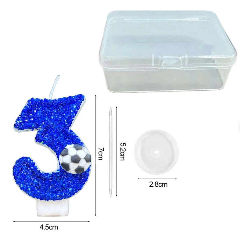 New 0-9 Number Birthday Candles Blue Football Design Digital Cake Topper for Party Anniversary Decoration