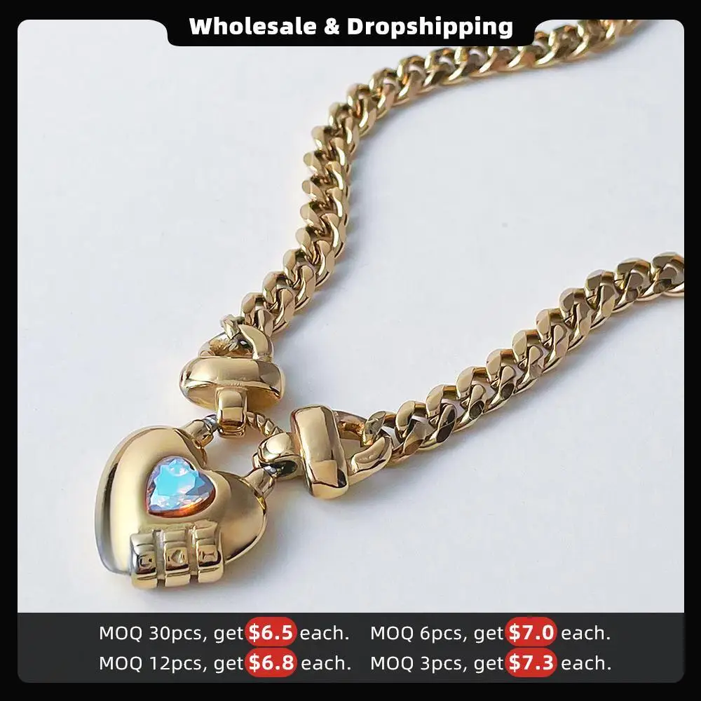 ENFASHION Stainless Steel Necklace Heart-shaped Colored Zircon Pendant Necklaces Fashion Jewelry Collares Para Mujer P223300