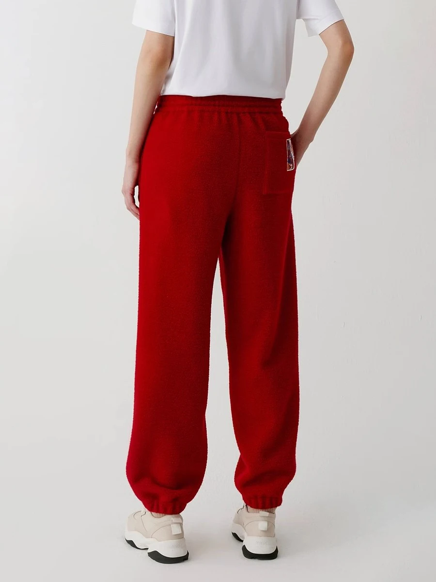 

Winter Woolen Elastic Waist Sports Pants Casual Straight Leg Pants for Women Commute Sle ket Detail Loose Fit Long Trousers