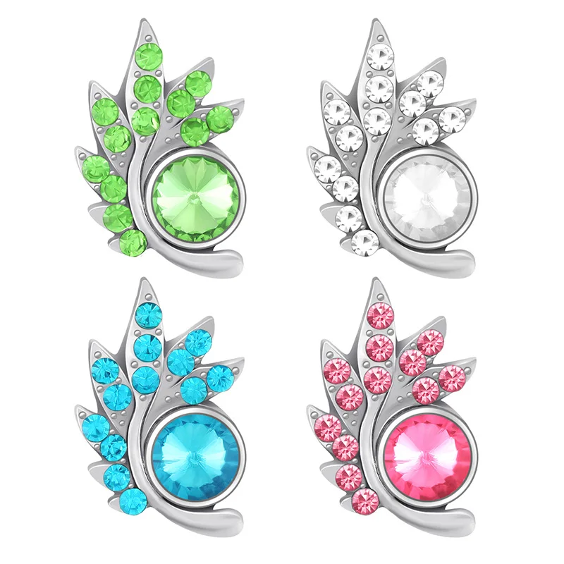 New Beauty Colorful Rhinestone Life of Tree Leaves Flowers 18MM snap buttons fit DIY snap bracelet necklace jewelry wholesale