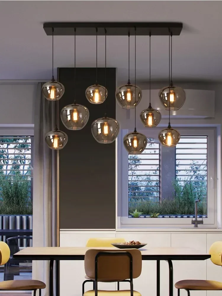 Grey Glass Pendant Light Creative Personality Bar Pendant Lamp Dining Room Cafe Industrial Chandelier Home Decoration Lights