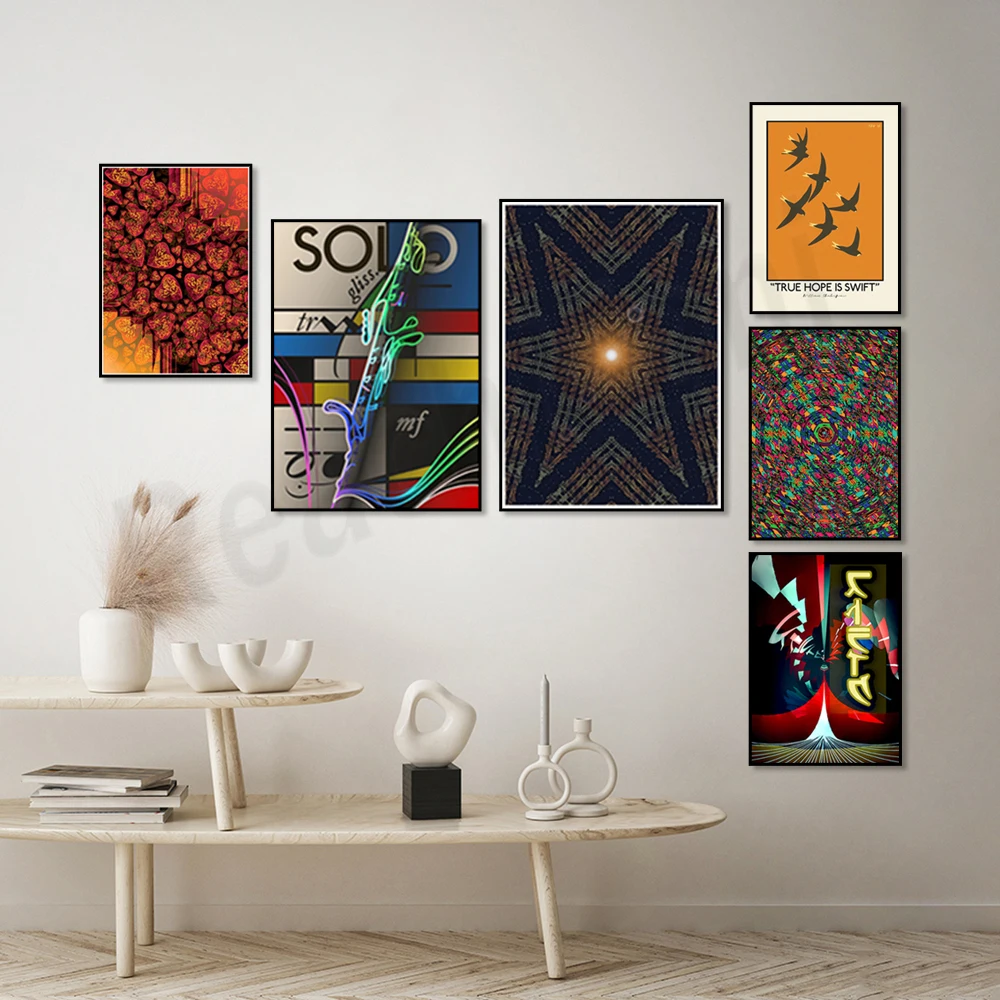 حب الصيف المتأخر: قلوب حمراء وأصفر، فن الموسيقى المنفردة الكلارينيت، تصميم السماء المرصعة بالنجوم، ملصق موسيقى ورقة النجوم، فن الطيور