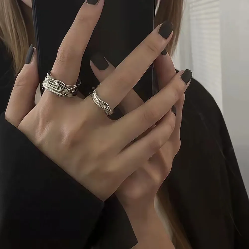 Fashion Personality Sliver Color Liquid Metal Irregularly Textured Index Finger Opening Rings for Women Men Jewelry Accessories
