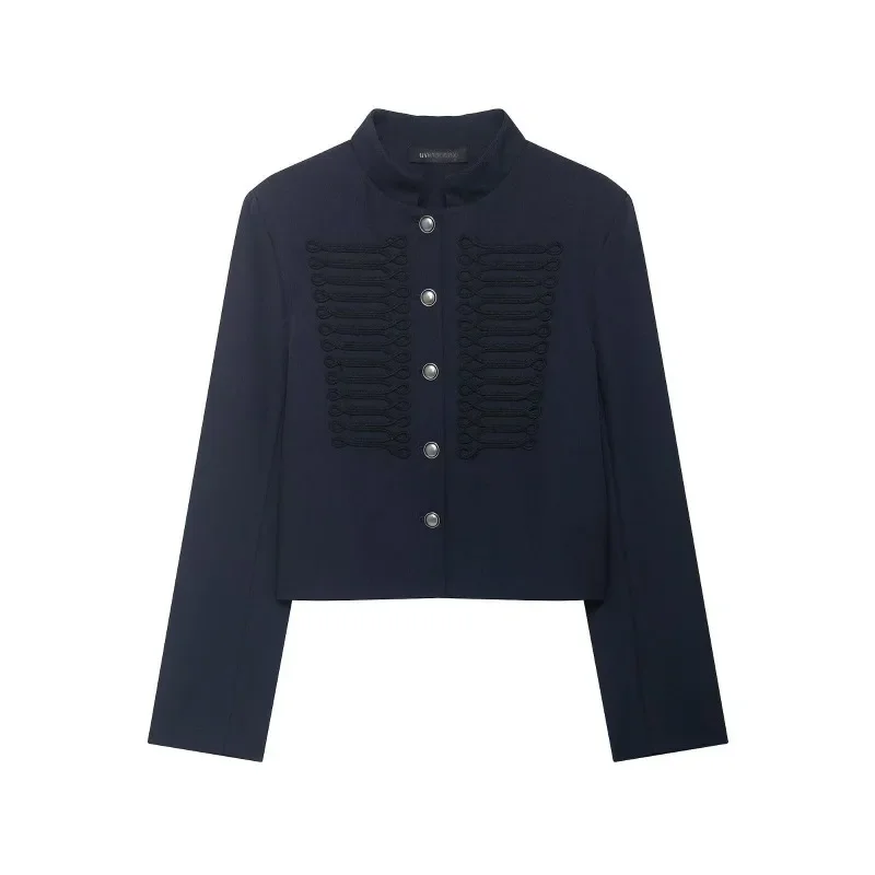 Single-breasted Short Jacket For Women 2026 Autumn New Stand Collar Cropped Coats Fashion Long Sleeve Slim Street Outerwear Y2k