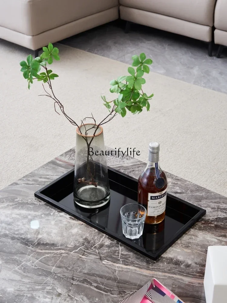 Italian light luxury Venice brown marble rock slab coffee table minimalist stainless steel square table